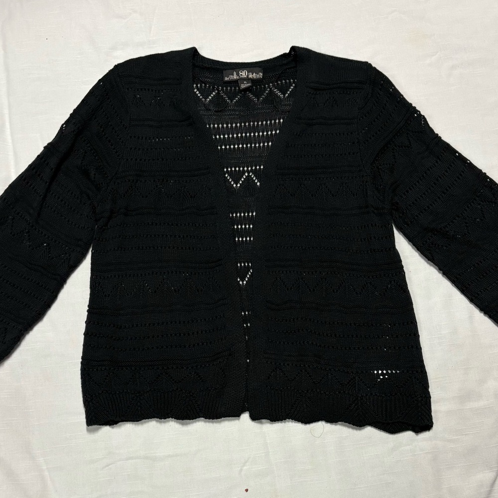 80 Park Black Open-Knit‎ Cardigan Sweater